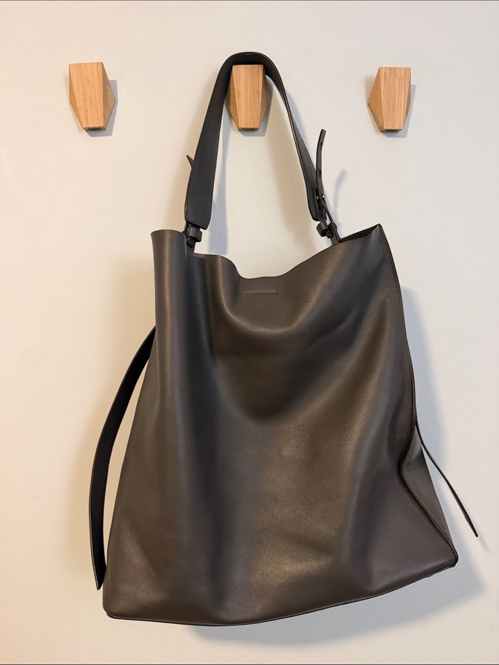 All Saints Captain Leather North South Tote Bag, Gray